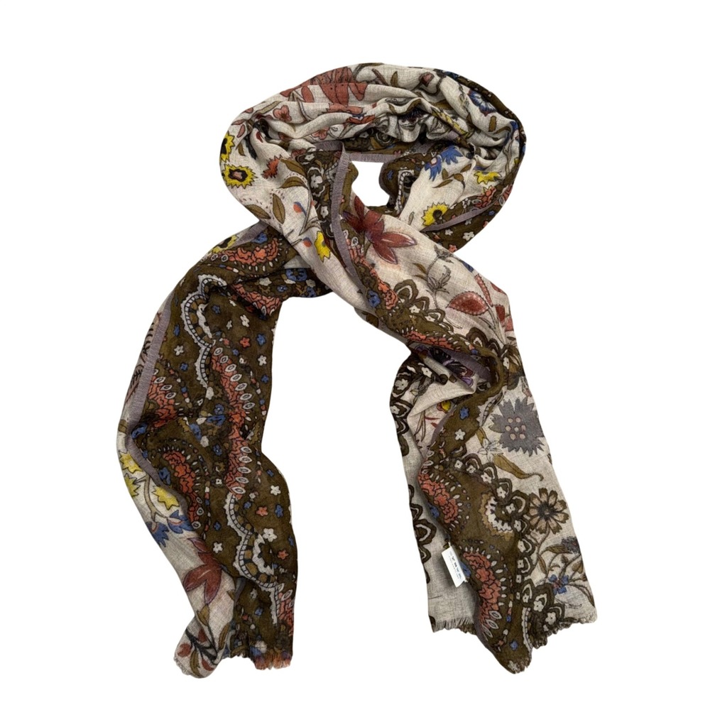 Arhaus Jewels Scarf Womens OS Brown Floral Wool Silk Blend‎ Good Paisley Fringe